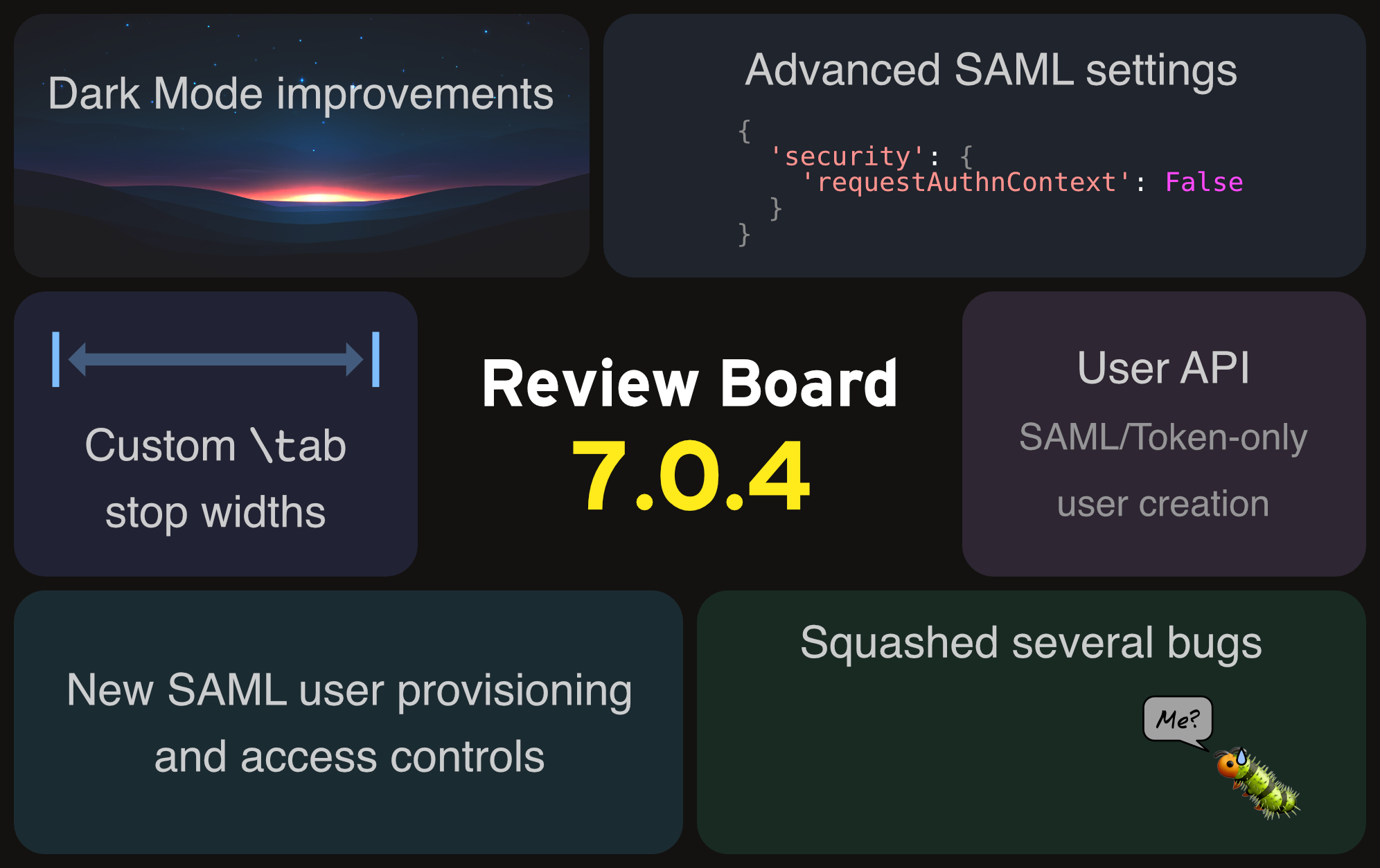 Review Board 7.0.4: New SAML Options, Custom Tab Stop Widths